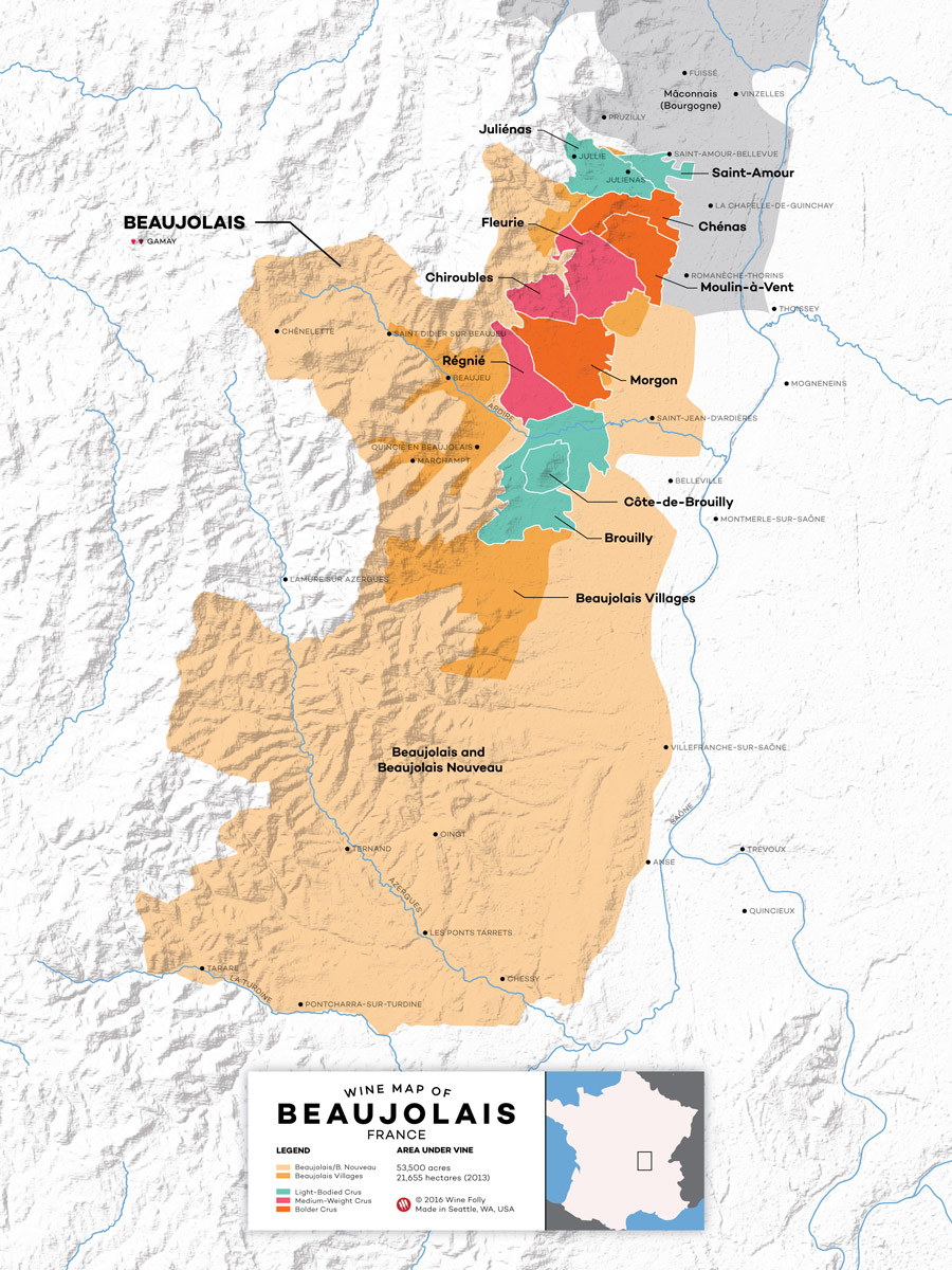 Wine Map of Beaujolais France by Wine Folly